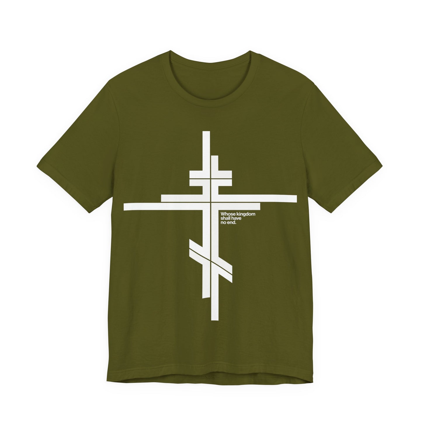 Whose Kingdom Shall Have No End | Luke 1:32-33 | Orthodox Cross | Modernist Minimalist Logo Style | Orthodox Christian Unisex Cotton T-Shirt
