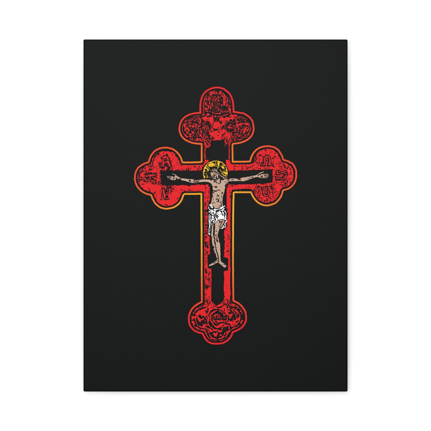 Red Orthodox Christian Crucifix | Byzantine Golgotha Cross | Alpha & Omega | I Am Crucified With Christ | Orthodox Christian Canvas Wall Art