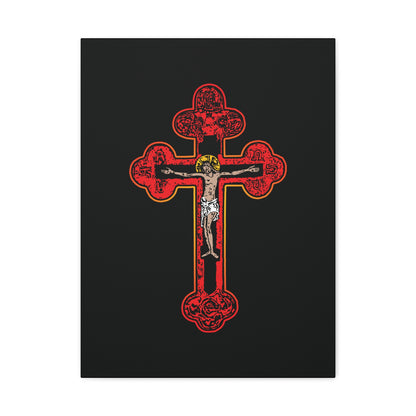 Red Orthodox Christian Crucifix | Byzantine Golgotha Cross | Alpha & Omega | I Am Crucified With Christ | Orthodox Christian Canvas Wall Art