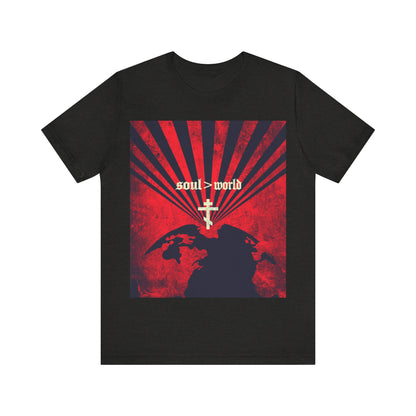 What Shall it Profit a Man | Matthew 16:26 | Soul Is Greater Than World | Red Earth Design with White Cross | Orthodox Christian T-Shirt