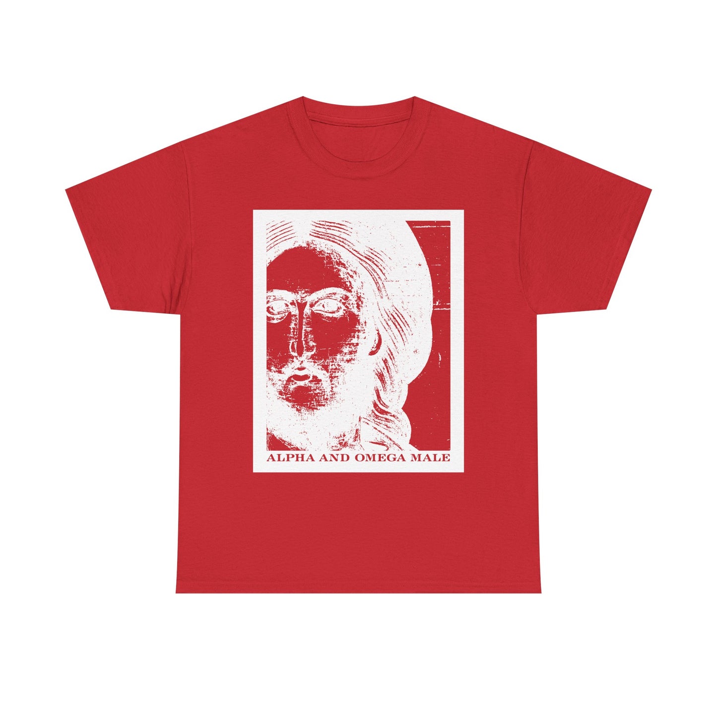 Alpha & Omega Male | Jesus Christ Icono-Graphic Photonegative | I am the Beginning & the End (Rev 22) | Midweight Cotton Unisex T-Shirt