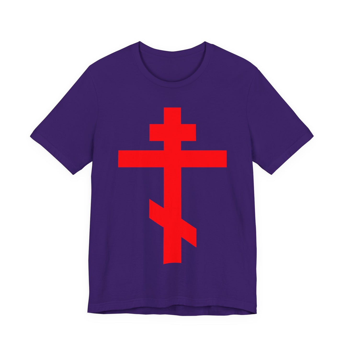 Red Orthodox Tribar Cross | Preserve Thy People By Thy Cross, O Lord | Christ is King | Christian Unisex Cotton Tee