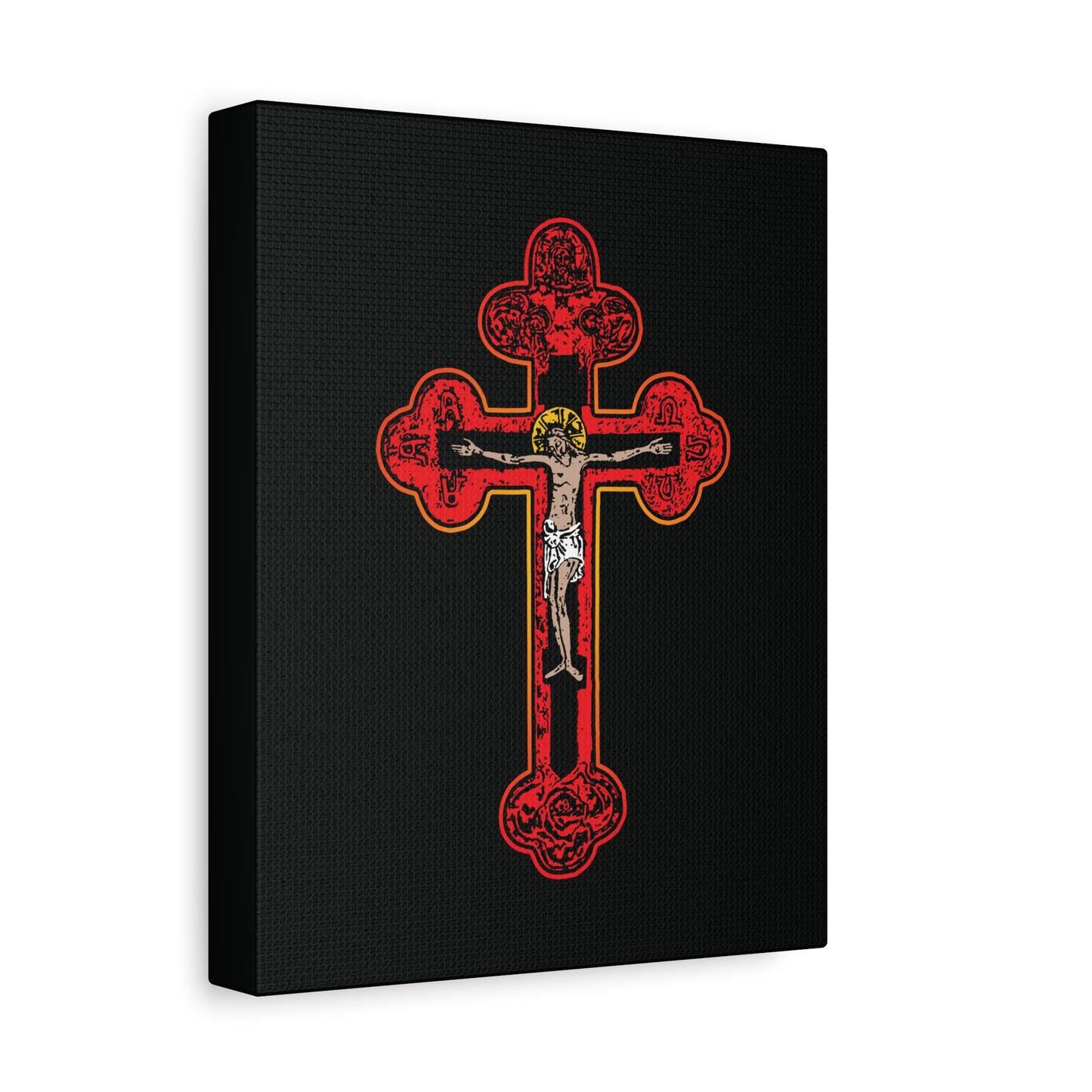 Red Orthodox Christian Crucifix | Byzantine Golgotha Cross | Alpha & Omega | I Am Crucified With Christ | Orthodox Christian Canvas Wall Art