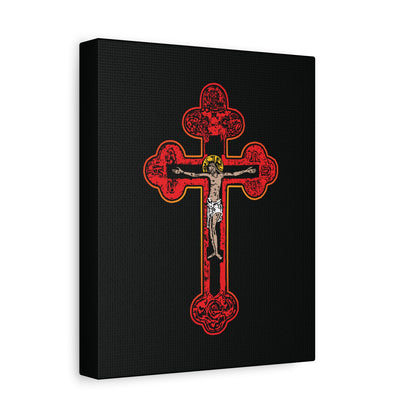 Red Orthodox Christian Crucifix | Byzantine Golgotha Cross | Alpha & Omega | I Am Crucified With Christ | Orthodox Christian Canvas Wall Art