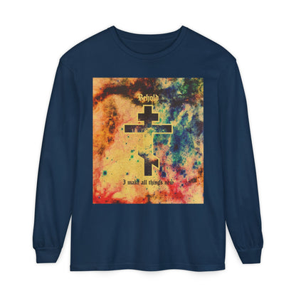 Behold, I Make All Things New (Revelation 21:5) | Cosmic Orthodox Cross On Inverted Starfield | Second Coming | Orthodox Christian Long Sleeve Shirt