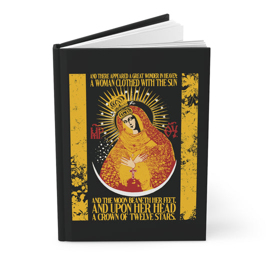 Our Lady the Gate of Dawn | Woman of the Apocalypse Rev 12:1 | Theotokos Gold Floral Texture Design | Orthodox Christian Hardcover Journal