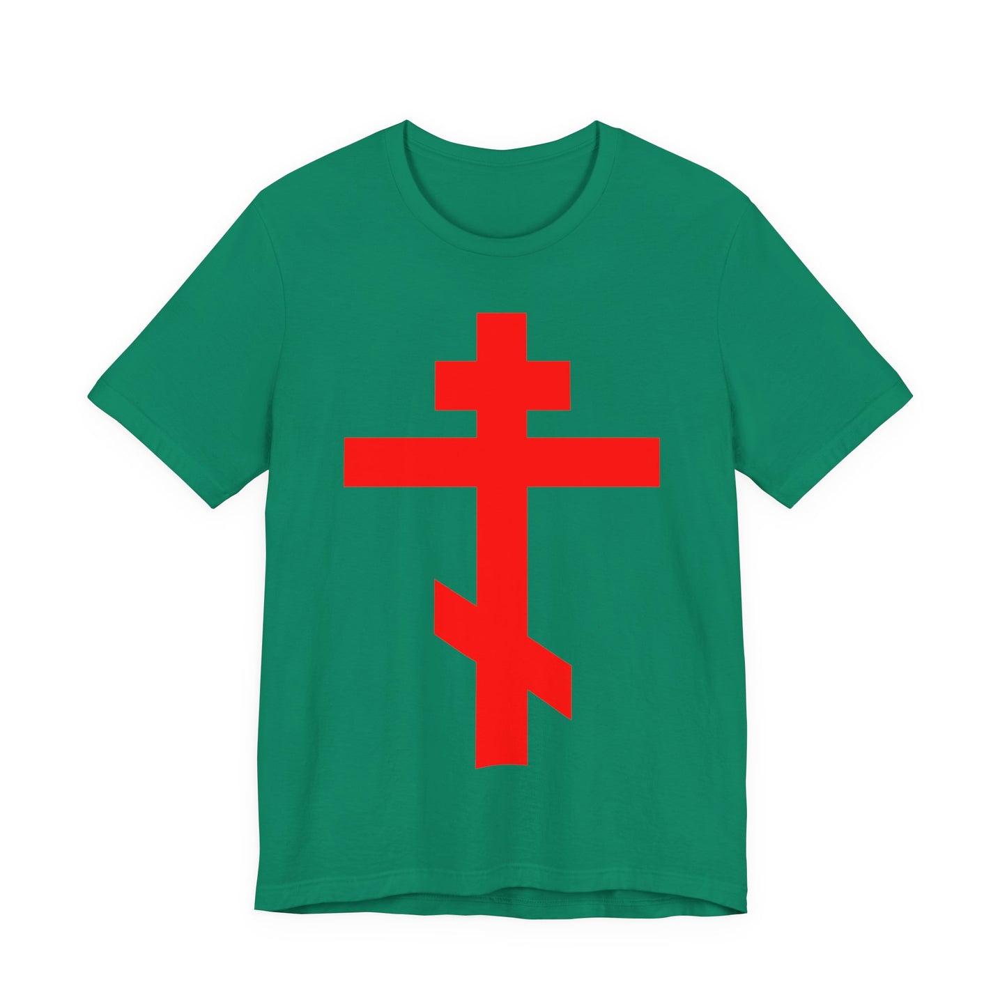 Red Orthodox Tribar Cross | Preserve Thy People By Thy Cross, O Lord | Christ is King | Christian Unisex Cotton Tee