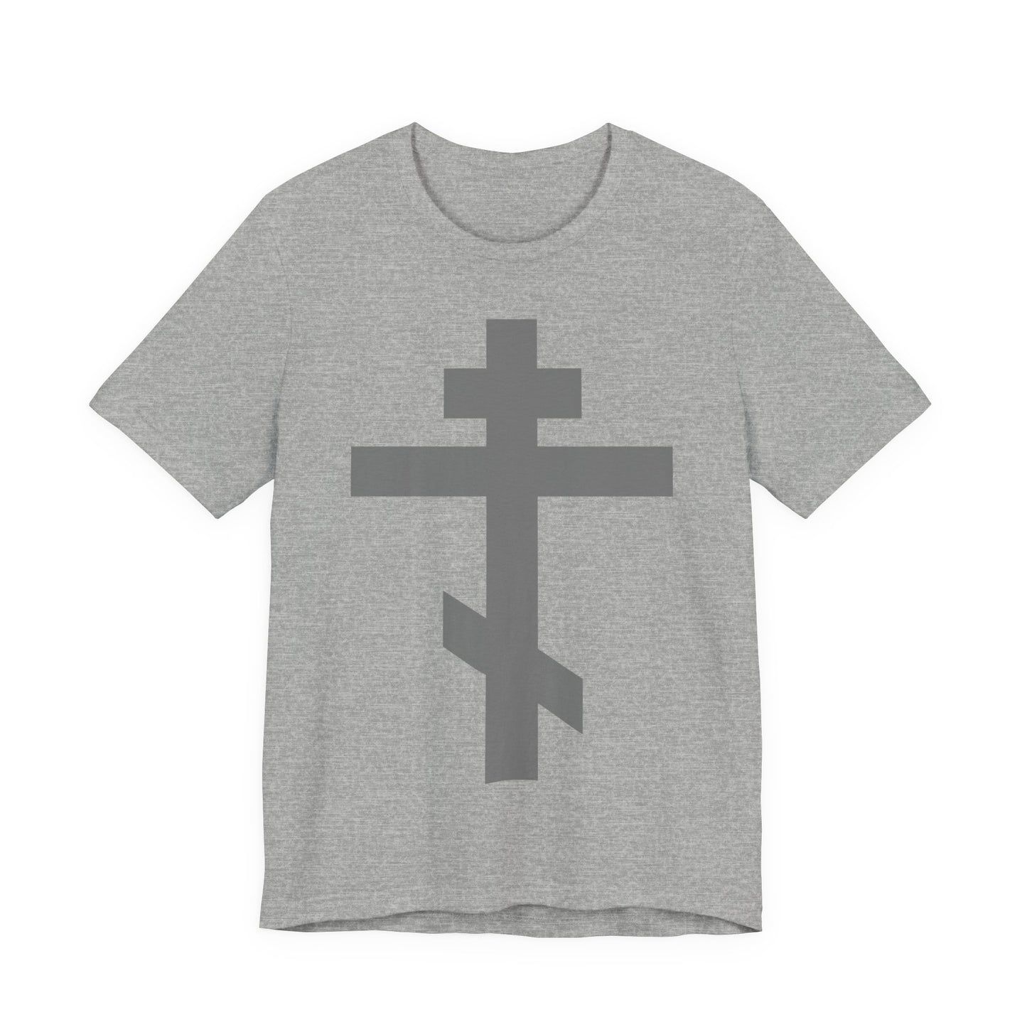 Light Gray Orthodox Tribar Cross | Preserve Thy People By Thy Cross, O Lord | Christ is King | Christian Unisex Cotton Tee