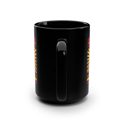 Orthodox Christianity: Martial Arts for Unseen Warfare | NIKA Jesus Fist on Colorful Sunburst Design | Orthodox Christian Black Mug