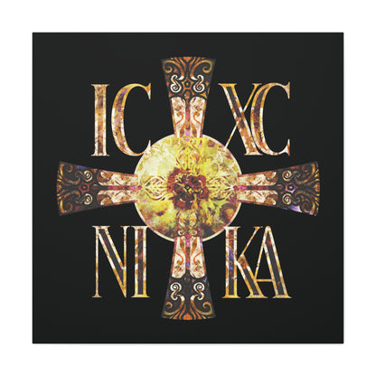 ICXC NIKA Celtic Style Equal Armed Cross | Bright Solar Texture | Orthodox Christian Canvas Art