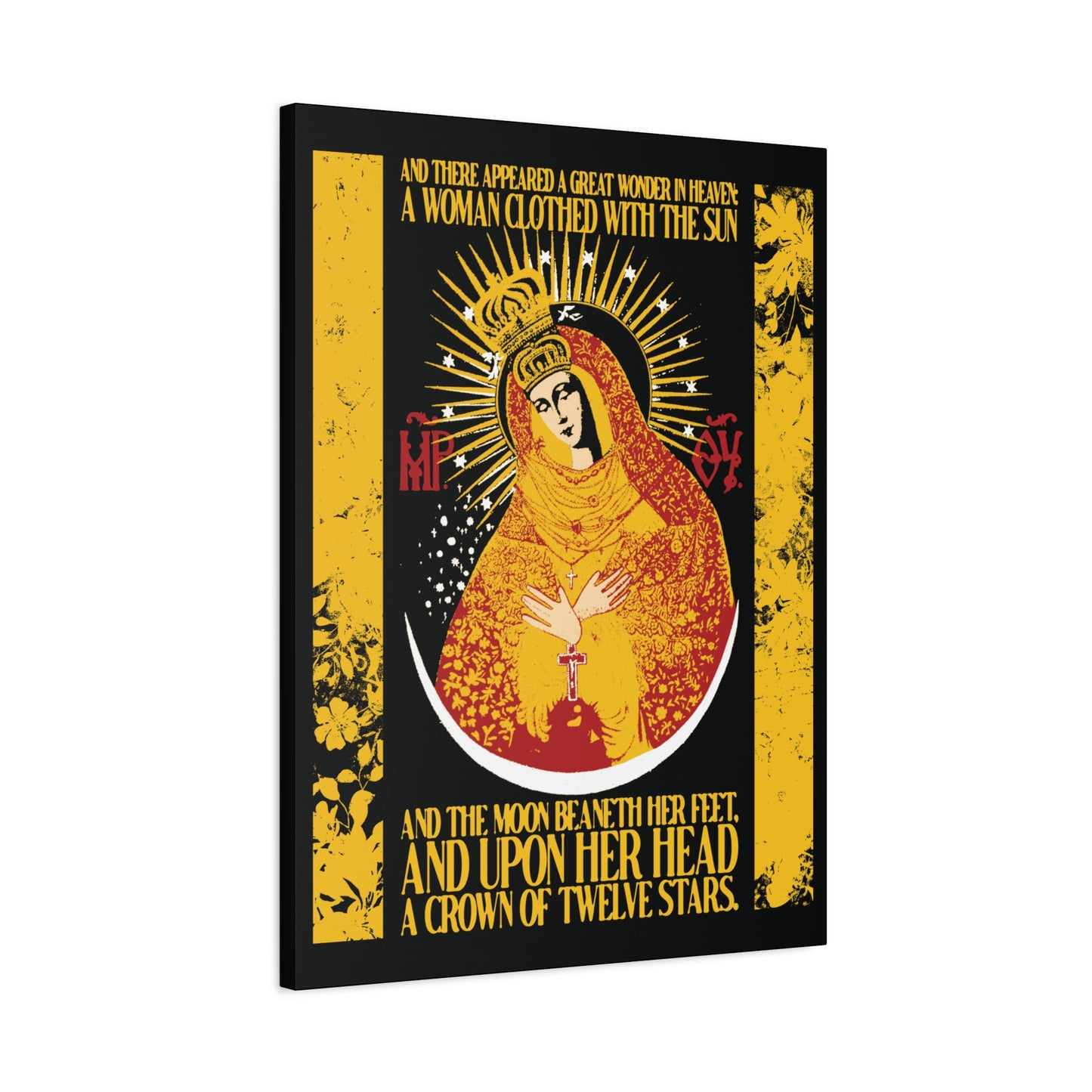 Our Lady the Gate of Dawn | Woman of the Apocalypse Rev 12:1 | Theotokos Gold Floral Texture Design | Orthodox Christian Canvas Art