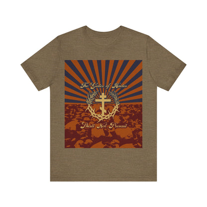The Gates of Hades Shall Not Prevail | Cross with Wreath & Crown of Thorns | Skulls and Rays | Orthodox Christian T-Shirt