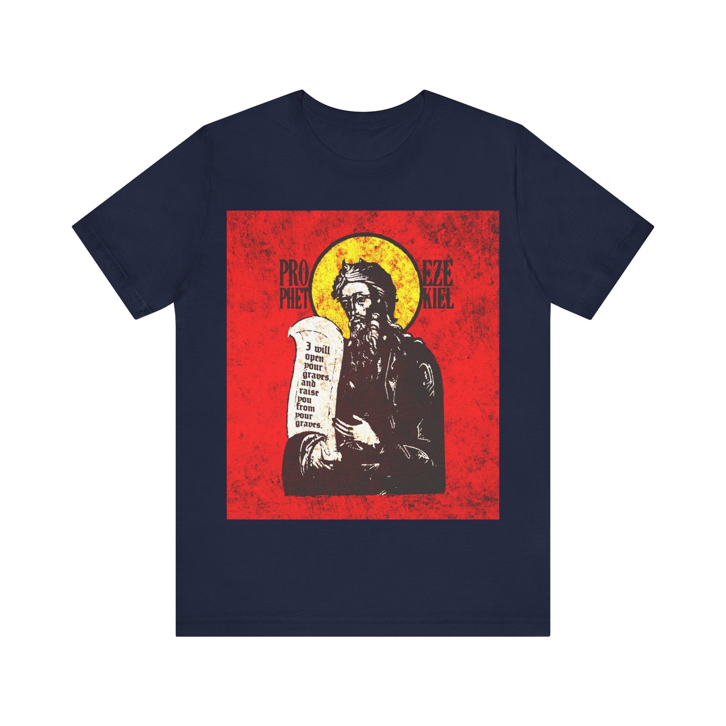 Prophet Ezekiel IconoGraphic | Textured, High Contrast Bright Red and Yellow Design | Old Testament | Orthodox Christian T-Shirt