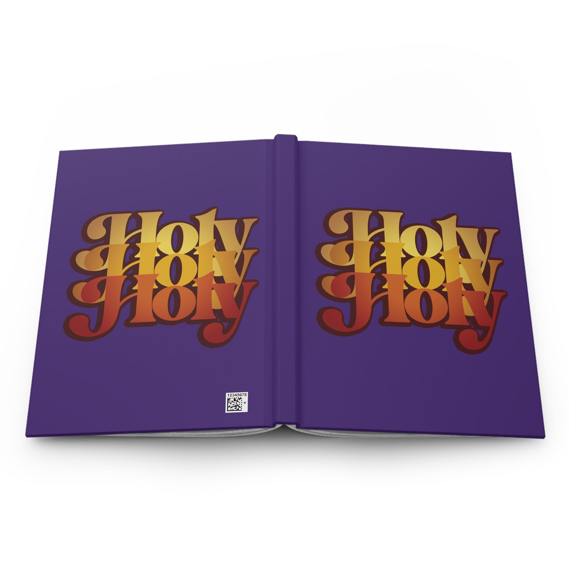 A purple hardcover journal titled "Holy Holy Holy Trisagion Liturgical Prayer" with 70s-style yellow and orange text, inspired by Isaiah 6, Cherubim & Seraphim prayer, and Orthodox tradition.