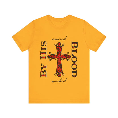 Washed/Covered By His Blood (1 John 1:7) | ICXC NIKA Ornate Red Orthodox Cross | Orthodox Christian Cotton T-Shirt