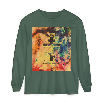 Behold, I Make All Things New (Revelation 21:5) | Cosmic Orthodox Cross On Inverted Starfield | Second Coming | Orthodox Christian Long Sleeve Shirt