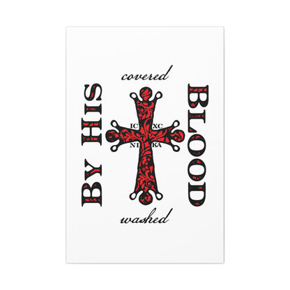 Washed/Covered By His Blood (1 John 1:7) | ICXC NIKA Ornate Red Orthodox Cross | Orthodox Christian Canvas Art