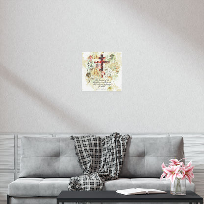 Preparing For Death | White & Beige Floral Scrapbook Texture Cross | Arts & Crafts Style | St Irenaeus | Orthodox Christian Art Poster