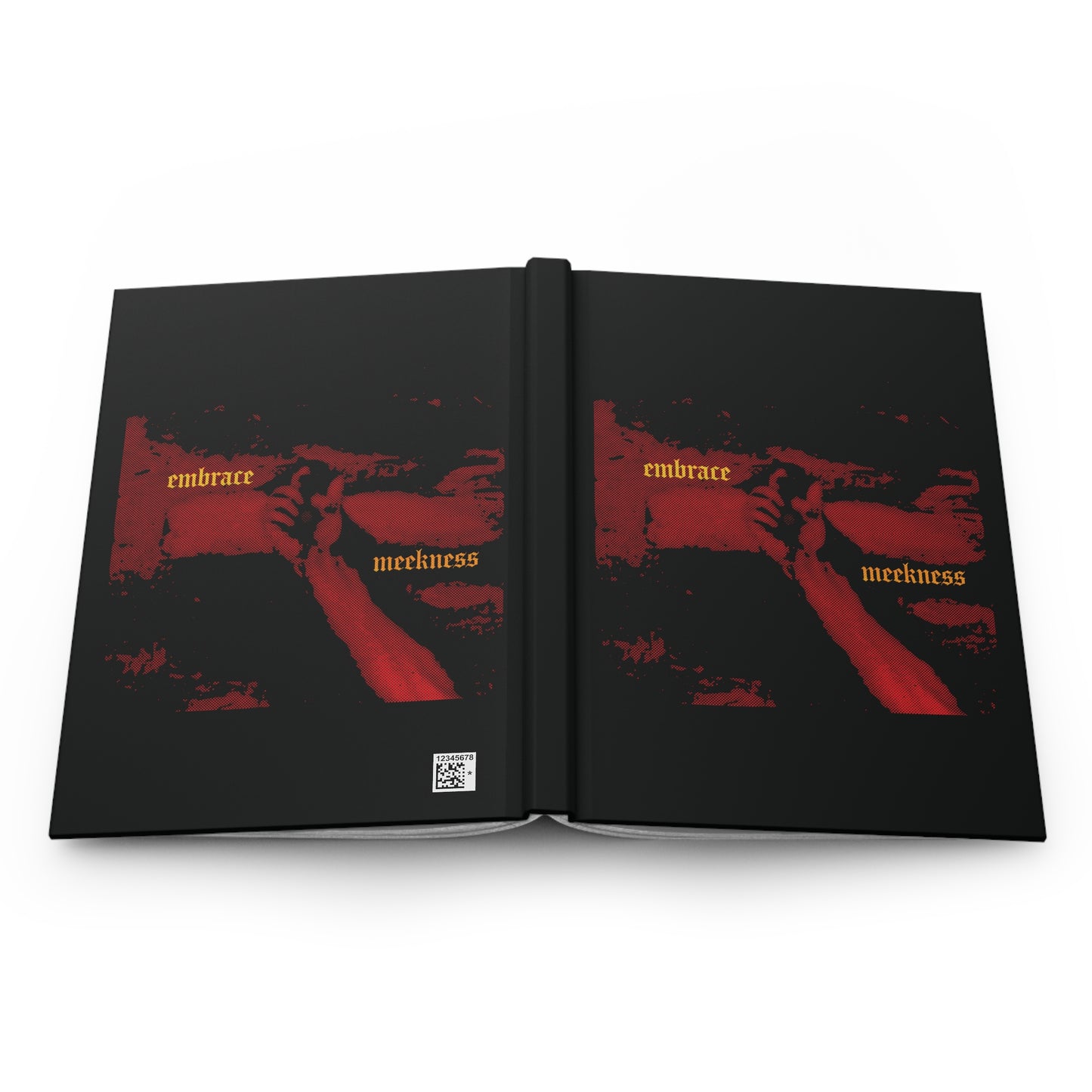 Embrace Meekness | Haunting Crucified Hand of Christ | Kenosis | Meek Shall Inherit Earth | Haltone Art | Gothic Font | Christian Journal