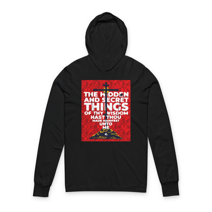 The Hidden and Secret Things of Thy Wisdom (Psalm 50/51) | Golgotha Cross | Skull of Adam | Orthodox Long Sleeve Hooded Shirt