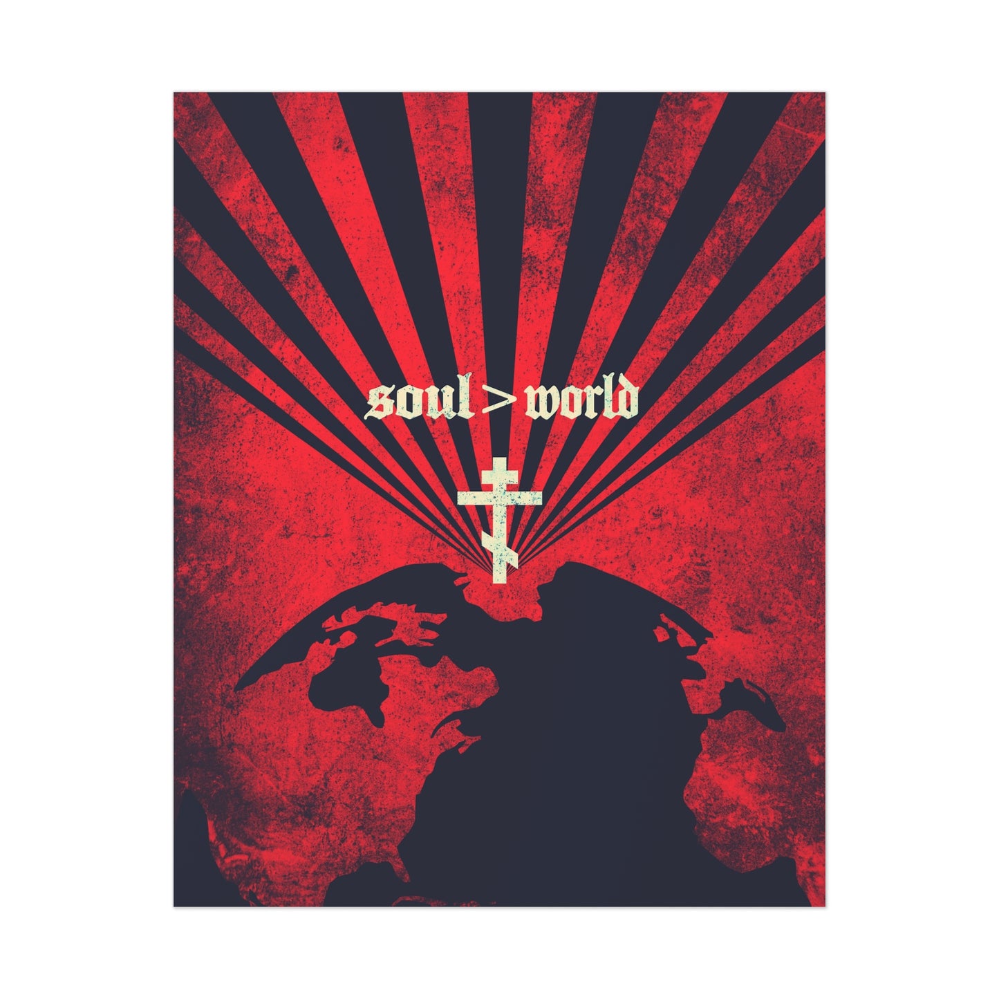 What Shall it Profit a Man | Matthew 16:26 | Soul Is Greater Than World | Red Earth White Cross | Orthodox Christian Art Poster