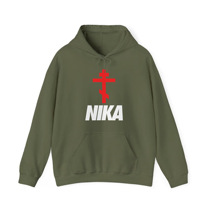 NIKA Orthodox Cross | NIKE Logo Mashup | Minimalist Corporate Sports Logo | Athletic Ascetic Fashion | Christian Activewear Hoodie
