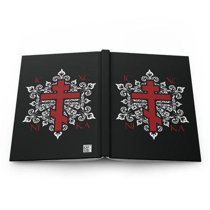 ICXC / NIKA Red Orthodox Cross on Ornate White Medieval Floral Design | Exclusive Best-Selling | Orthodox Christian Hardcover Journal
