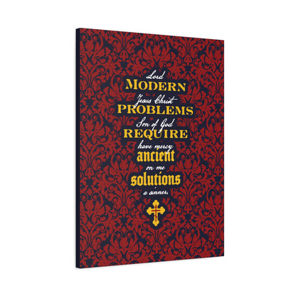 Modern Problems Require Ancient Solutions (Jesus Prayer, Floral Background) No. 2 | Orthodox Christian Canvas Wall Art