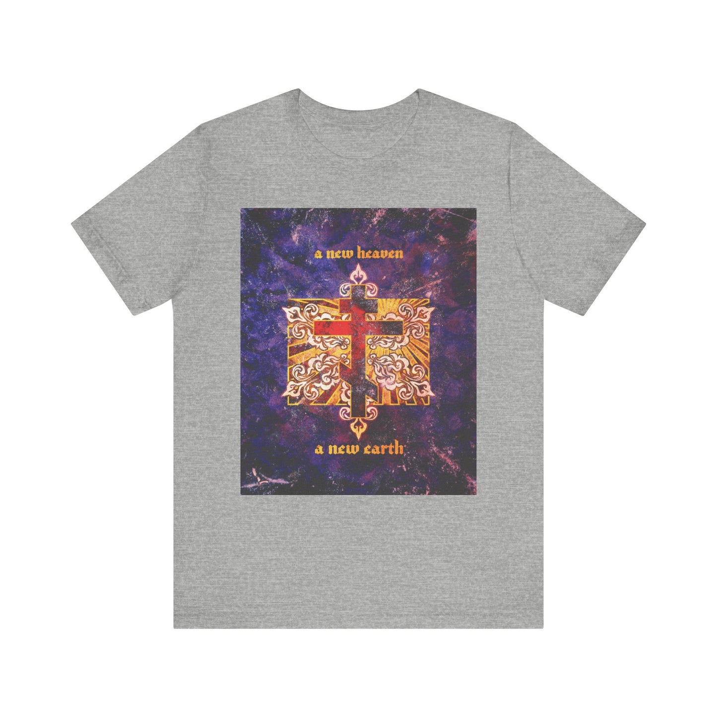 A New Heaven/A New Earth | Red Orthodox Cross on Textured Ornate Background | Apocalyptic | Orthodox Lightweight Cotton Unisex Tee