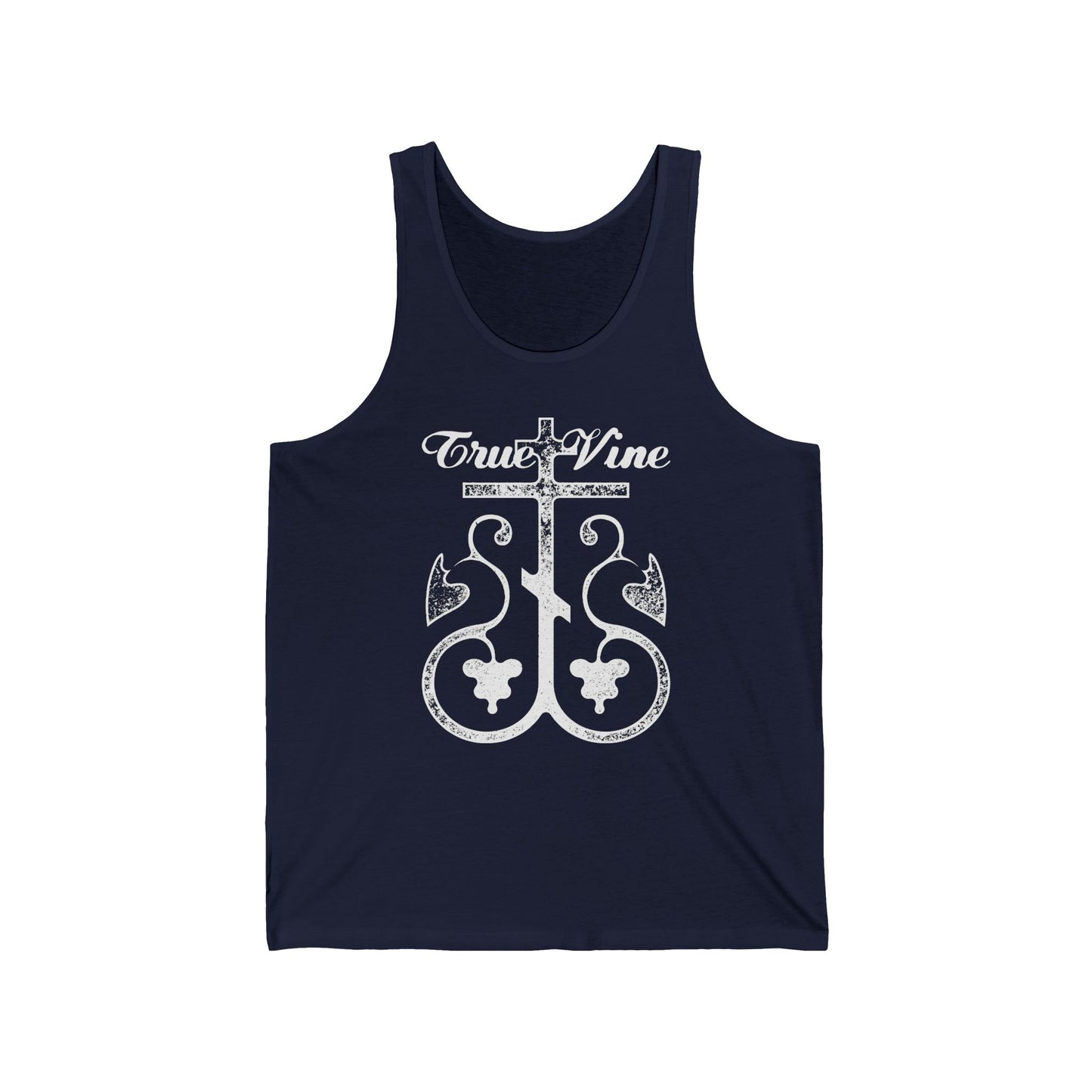 I Am the True Vine (John 15, Ezekiel 15) | Orthodox Cross with Grape Vine | Photocopy Effect | Orthodox Christian Tank Top