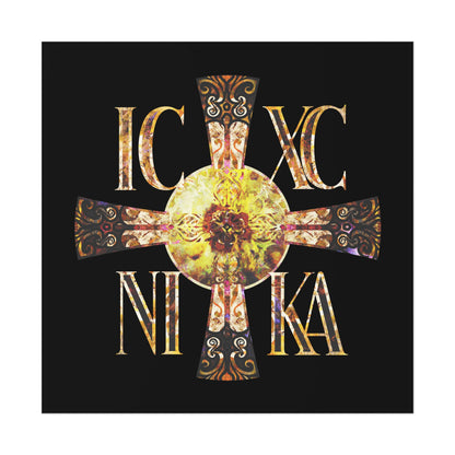 ICXC NIKA Celtic Style Equal Armed Cross | Bright Solar Texture | Orthodox Christian Art Poster