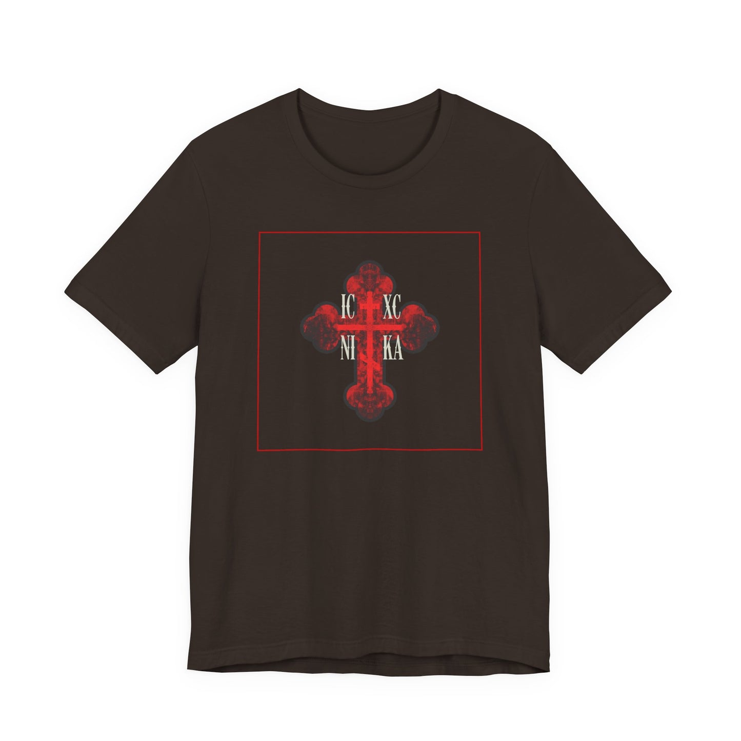 ICXC NIKA Red Glowing Ornate Textured Orthodox Cross | The Cross is the Symbol of Salvation | Christian Cotton Unisex Tee