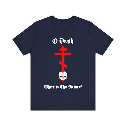 O Death Where is Thy Victory? 1 Cor 15:55 | Cross Stabbing Skull | Spraypaint Aesthetic | Orthodox Christian Cotton T-Shirt