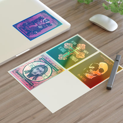 Bestseller Orthodox Sticker Mix No. 3 on a desk beside a laptop, mouse, pen, and plant.