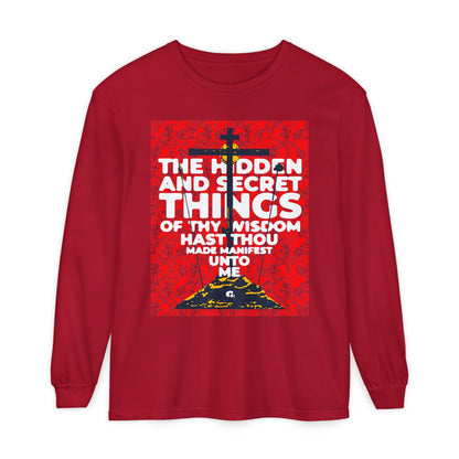 The Hidden and Secret Things of Thy Wisdom (Psalm 50/51) | Golgotha Cross | Skull of Adam | Orthodox Christian Long Sleeve Shirt