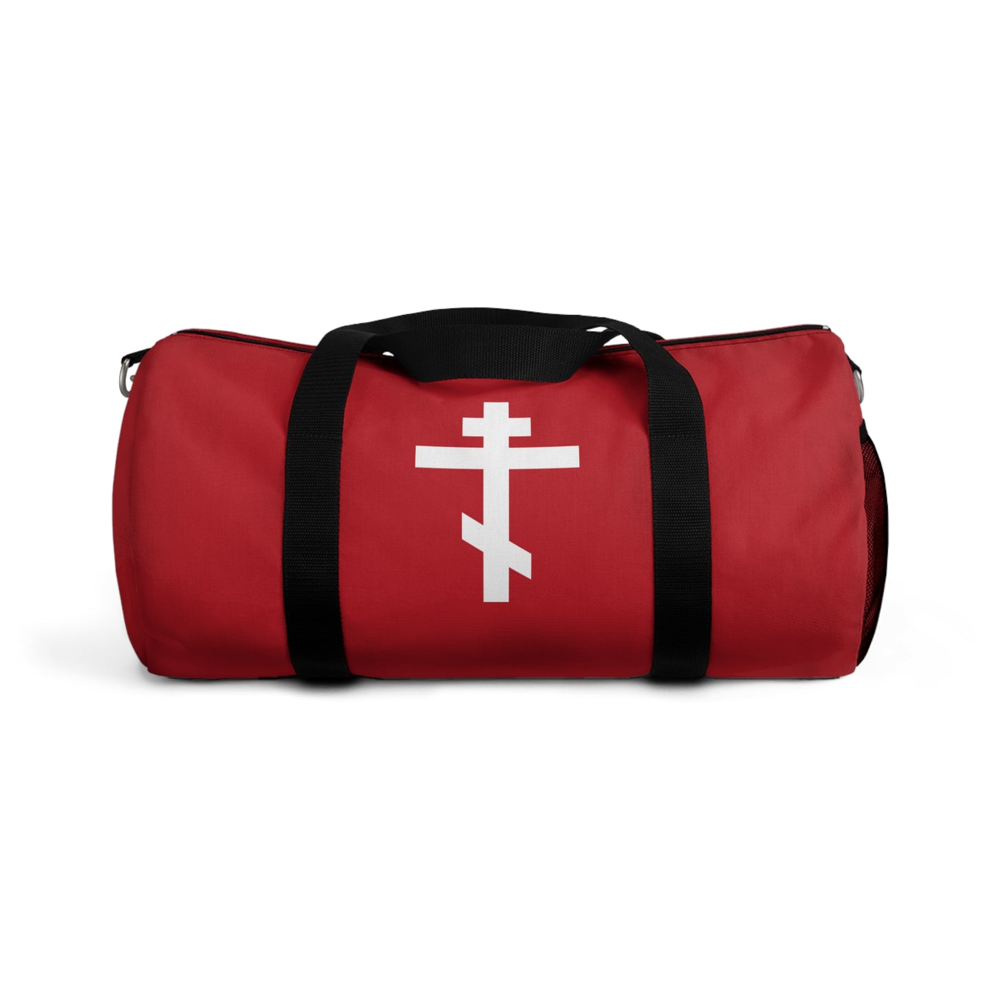 White Orthodox Cross Red Background | Today the Cross of the Lord cometh forth | Orthodox Christian Gym Duffel Bag