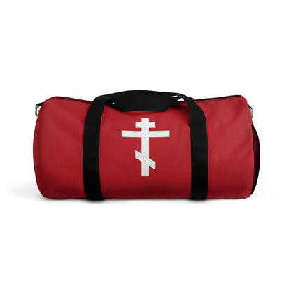 White Orthodox Cross Red Background | Today the Cross of the Lord cometh forth | Orthodox Christian Gym Duffel Bag