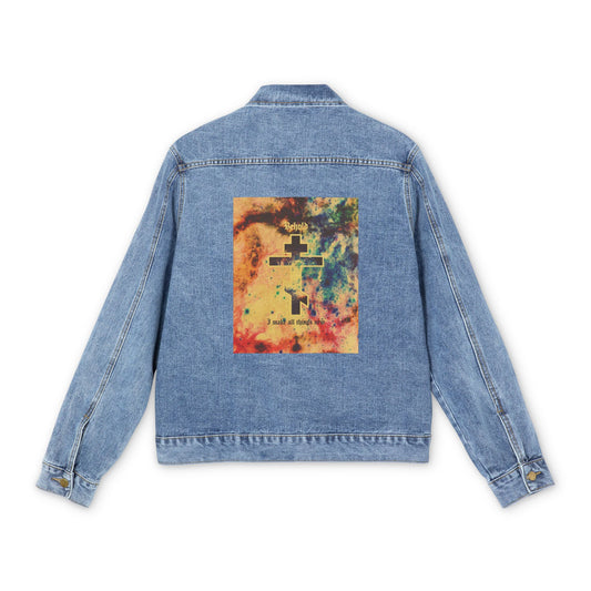 Behold, I Make All Things New (Revelation 21:5) | Cosmic Orthodox Cross On Inverted Starfield | Second Coming | Orthodox Christian Blue Denim Jacket