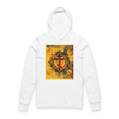 IC XC NIKA Orthodox Cross | Yellow & Red Modern & Medieval Textured Floral Design | Orthodox Long Sleeve Hooded Shirt
