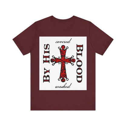 Washed/Covered By His Blood (1 John 1:7) | ICXC NIKA Ornate Red Orthodox Cross | Orthodox Christian Cotton T-Shirt