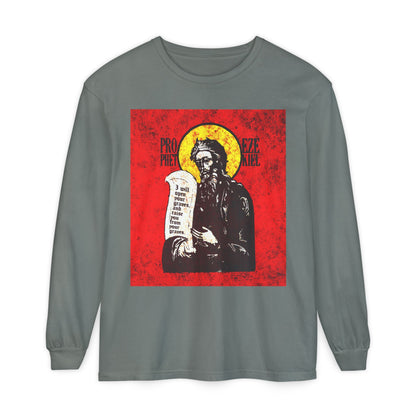 Prophet Ezekiel IconoGraphic | Textured, High Contrast Bright Red and Yellow Design | Old Testament | Orthodox Christian Long Sleeve Shirt