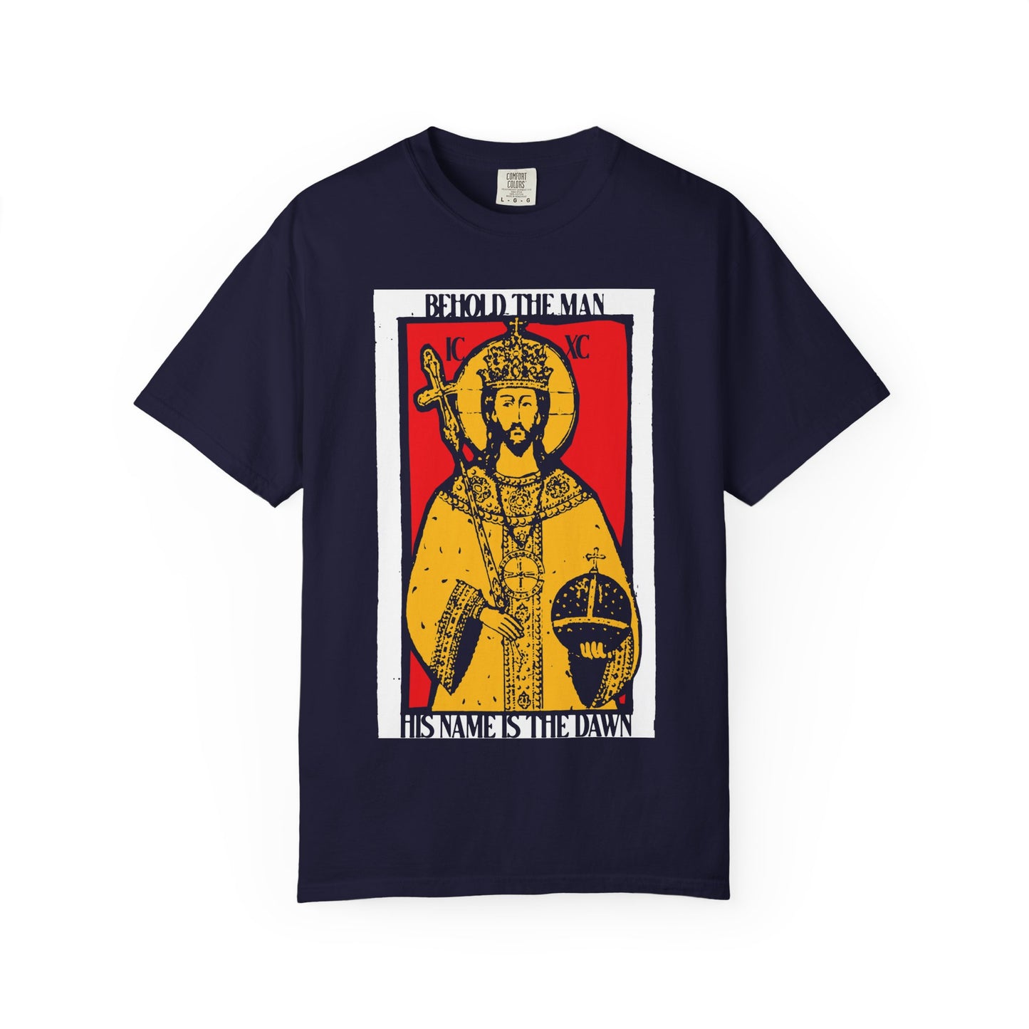 Behold the Man His Name is the Dawn (Zechariah 6:12 LXX) | Messianic | Red & Yellow Christ Icono-Graphic | Heavyweight Cotton Unisex Tee