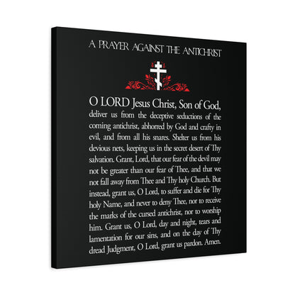 Prayer Against the Antichrist By Elder Anatoly the Younger of Optina | Orthodox Christian Wall Art with cross and text, “Christ is King” and Book of Revelation theme, displayed on a black background.