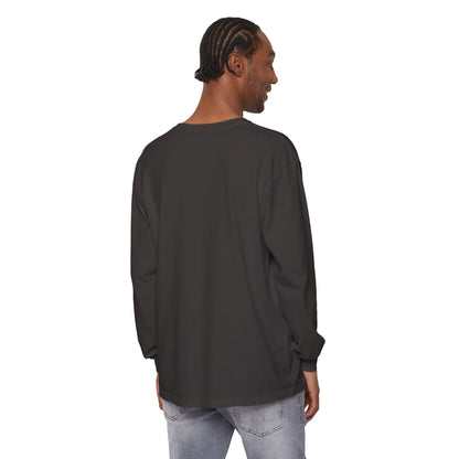 Man shown from the back in a black "King of Kings Crown of Thorns | Christ is King | Revelation 19:16" Christian cotton long sleeve shirt and light jeans, standing against a white background, evoking the message of faith and strength.