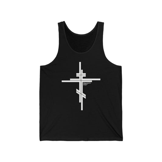 Whose Kingdom Shall Have No End | Luke 1:32-33 | Orthodox Cross | Modernist Minimalist Logo Style | Orthodox Christian Cotton Tank Top