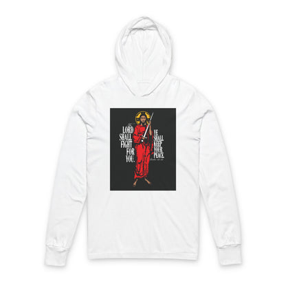 The Lord Shall Fight For You (Exodus 14:14) | Jesus Christ with Sword IconoGraphic | Orthodox Christian Long Sleeve Hooded Shirt