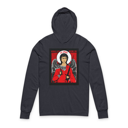 Behold I Send an Angel Before You (Ex 23:20) | Guardian Angel With Cross & Sword IconoGraphic | Orthodox Long Sleeve Hooded Shirt