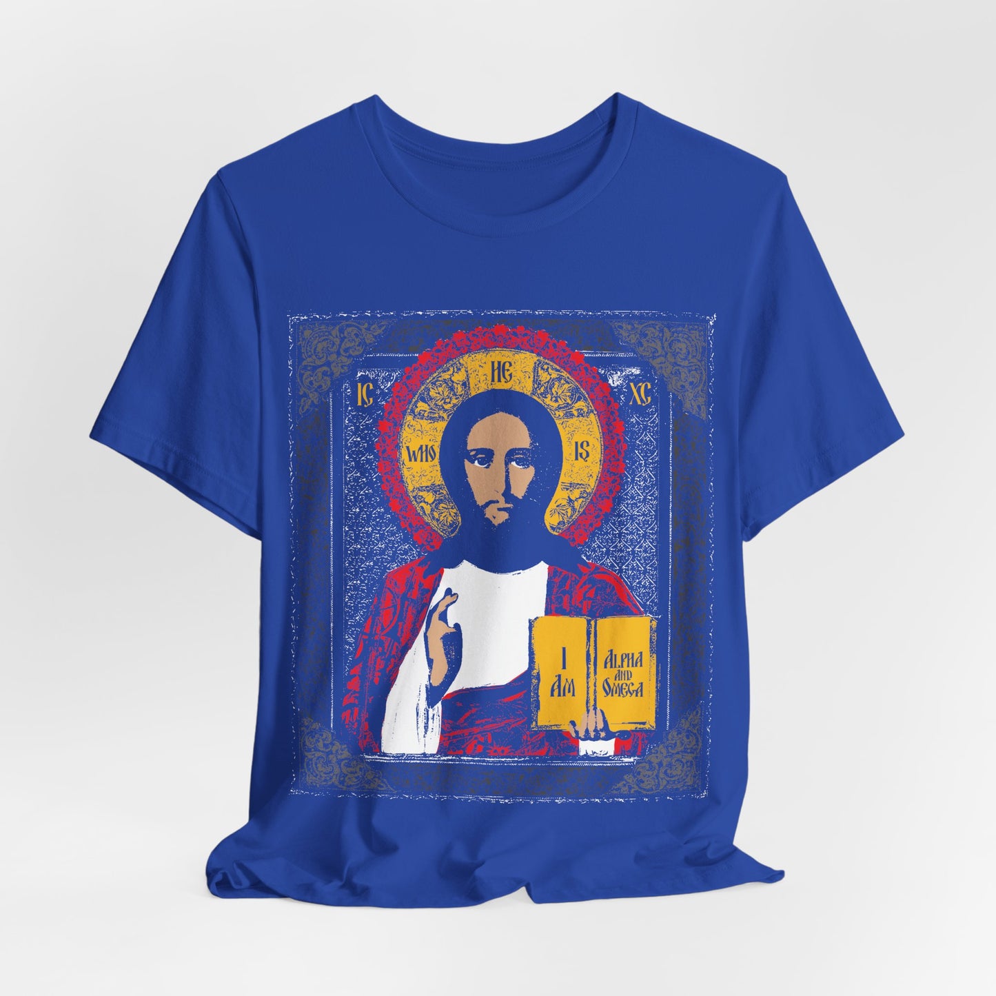 Christ Pantocrator Icono-Graphic | He-Who-Is | I Am the Alpha and Omega | Ancient Icon Graphic Design | Orthodox Christian Cotton T-Shirt