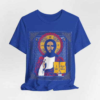 Christ Pantocrator Icono-Graphic | He-Who-Is | I Am the Alpha and Omega | Ancient Icon Graphic Design | Orthodox Christian Cotton T-Shirt
