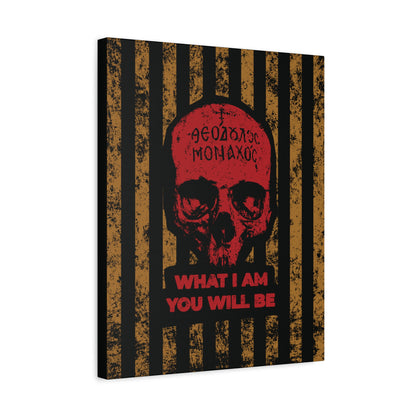 What I Am You Will Be | Memento Mori | Remembrance of Death | Mt Athos Monk Skull | Ascetic Ethos | Christian Canvas Art